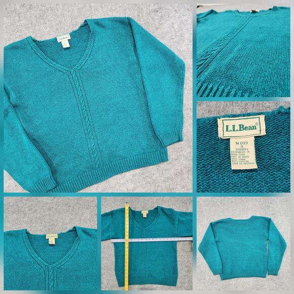 VTG LL Bean Womens S Small Linen Cotton Knit Fishermans V Neck Pullover Sweater - Picture 1 of 10